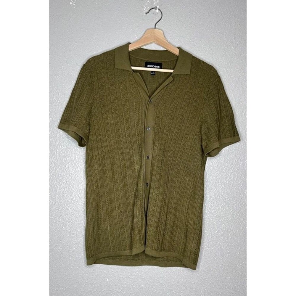 Bonobos Olive Green Short-Sleeve Button Down Knit Shirt Sz S